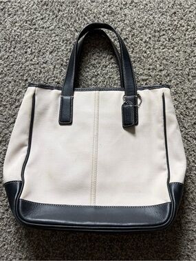Y2K vintage coach hamptons canvas leather tote bag